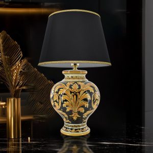 Lume collo rasato 3° M h 30 ornato fondo nero (h57 c/paralume Ø35)