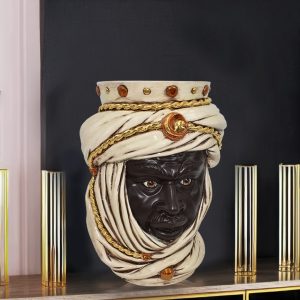 Testa h 40 tuareg corona liscia madreperla antichizzato oro e lustri maschio moro viso opaco