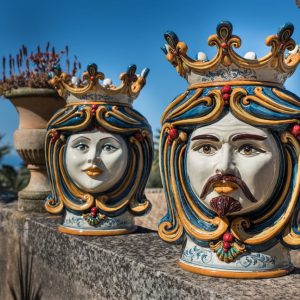 Testa h 60 blu/arancio c/foglie femmina