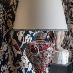 Lume anelli h 40 ornato blu/bordeaux (h72 c/paralume Ø45)