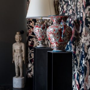 Vaso anfora h 40 ornato blu/bordeaux