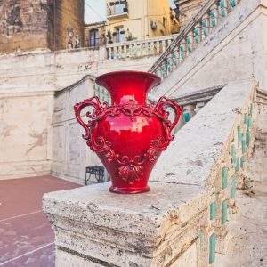 Vaso anfora h 40 c/greca rilievo rosso fuoco
