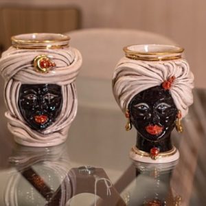 Testa h 20 tuareg corona liscia madreperla antichizzato oro e lustri femmina viso moro lucido