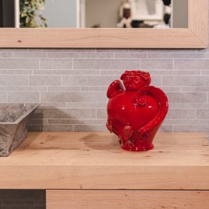 Gufo potiche medio applicato h 30 rosso fuoco (selenio)