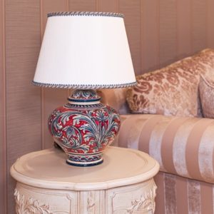 Lume palla h 35 ornato blu/bordeaux (h65 c/paralume Ø45)