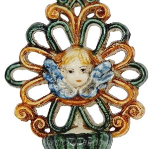 Acquasantiera traforata h 11 angioletto verde/arancio