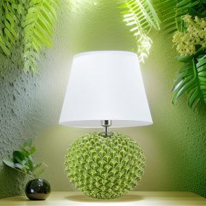 Lume palla a pigna comodino h 15 verde foglia (h30 c/paralume Ø25)