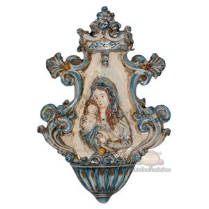 Acquasantiera media appl 19x30 madonna in rilievo mono blu
