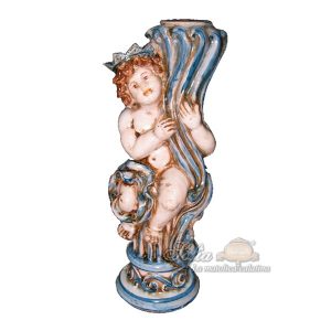 Angelo portacandela cornocopia destra h 33 mono blu