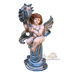 Angelo portacandela a pesci h 36 mono blu