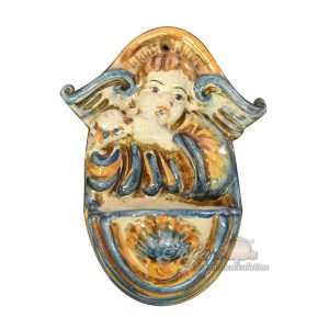 Acquasantiera piccola flauto h 13 blu/arancio - Bomboniera