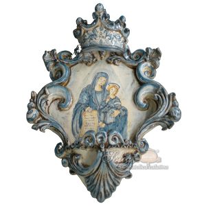 Acquasantiera grande appl 25x35 madonna della lettera mono blu