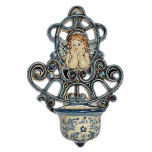 Acquasantiera traforata h 20 angioletto mono blu