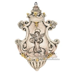 Acquasantiera media appl 19x30 angelo in piedi madreperla oro