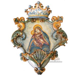 Acquasantiera grande appl 25x35 madonna c/gesù tricolore