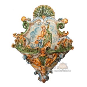 Acquasantiera piccola appl 15x25 san giuseppe c/gesù tricolore