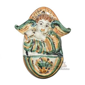 Acquasantiera piccola flauto h 13 verde/arancio - Bomboniera