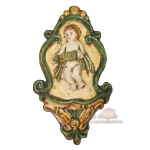 Acquasantiera piccola fisarmonica h 17 verde/arancio - Bomboniera