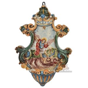 Acquasantiera media appl 19x30 San Michele Arcangelo tricolore