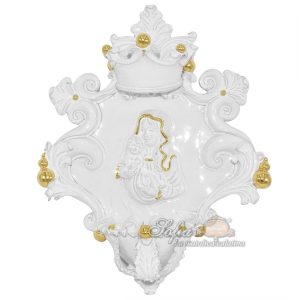 Acquasantiera grande appl 25x35 madonna con gesù in rilievo white/gold