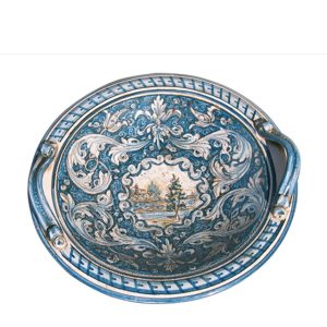 Centrotavola Ø 30 ornato mono blu c/paesaggio