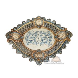 Centrotavola traforato 1° M 36x30 s. d'arte blu/arancio