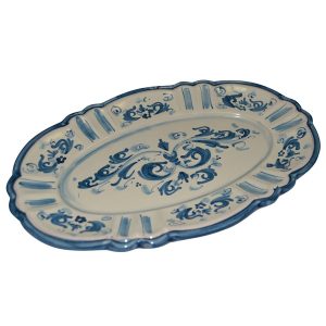 Piatto ovale barocco 30x20 s. d'arte mono blu