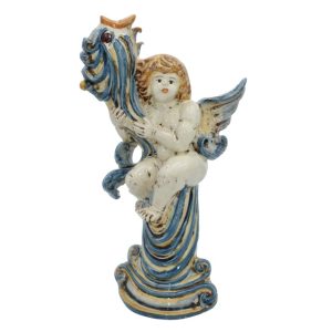 Angelo portacandela a pesci h 36 blu/arancio