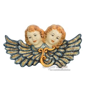 Capezzale teste 2 angeli 50x30 blu/arancio