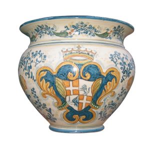 Cachepot Ø 45 petalo giallo c/stemma malta blu/arancio