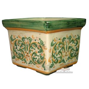 Cachepot quadrato 20x20 s. d'arte verde/arancio