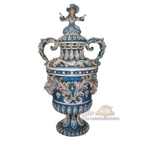 Vaso monumentale foglie d'acanto in serie limitata h 72 mono blu