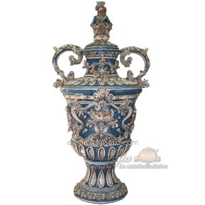 Vaso monumentale c/mascherone in serie limitata h 95 mono blu