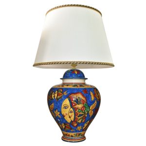 Lume Potiche maxi h 45 decoro pesci c/fondo blu (h80 c/paralume Ø50)