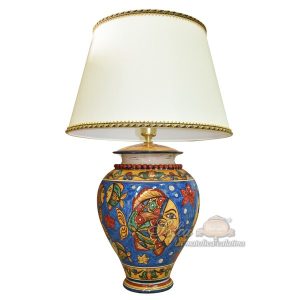 Lume boccia c/perline h 35 decoro pesci c/fondo blu (h60 c/paralume Ø40)