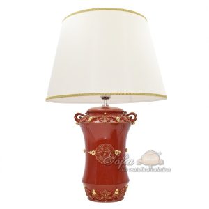 Lume albarello h 35 plastico sofia rosso fuoco e oro (h63 c/paralume Ø40)