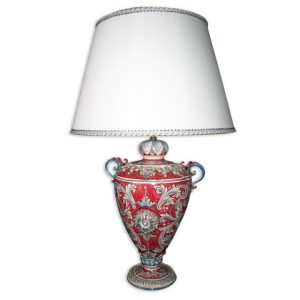 Lume coppa h 40 c/rosone plastico sofia ornato blu/bordeaux (h72 c/paralume Ø45)