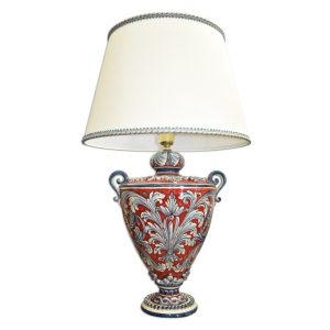 Lume coppa h 40 plastico sofia ornato blu/bordeaux s/rosone (h72 c/paralume Ø45)