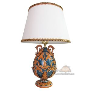 Lume uovo h 25 plastico sofia ornato fondo blu (h47 c/paralume Ø30)