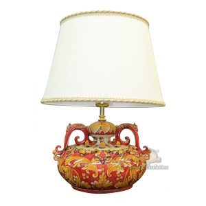 Lume bottiglia 3° M h 28 plastico sofia ornato fondo rosso (h46 c/paralume Ø35)