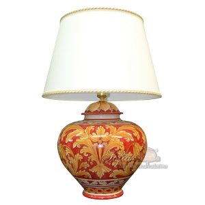 Lume palla h 35 ornato fondo rosso (h66 c/paralume Ø45)