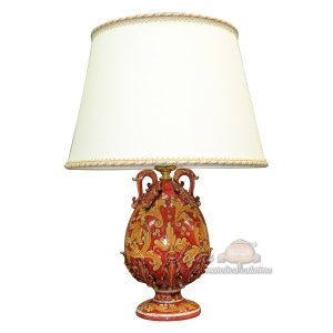 Lume a uovo h 25 plastico sofia ornato fondo rosso (h47 c/paralume Ø30)