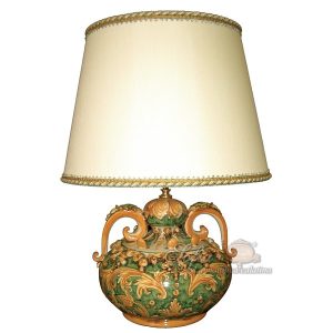 Lume bottiglia 3° M h 28 plast sofia ornato fondo verde (h46 c/paralume Ø35)