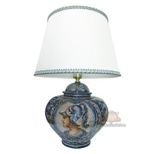 Lume palla h 25 c/figurato ornato mono blu (h52 c/paralume Ø35)