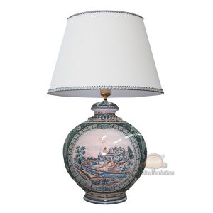 Lume palla h 25 c/paesaggio ornato mono blu (h52 c/paralume Ø35)