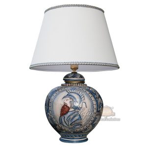 Lume palla h 25 c/figurato ornato mono blu (h52 c/paralume Ø35)