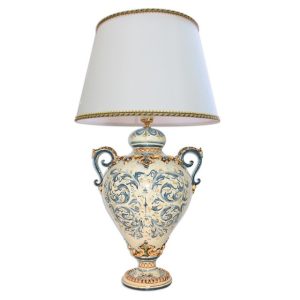 Lume anelli plast. sofia c/ghirigori h 30 s. d'arte blu/arancio (h55 c/paralume Ø35)