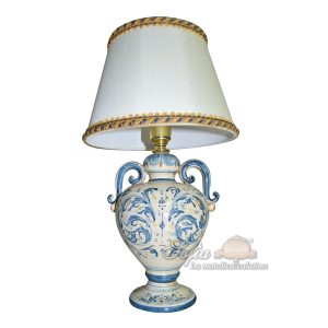 Lume anelli comodino c/ghirigori h 20 s. d'arte blu/arancio (h35 c/paralume Ø20)