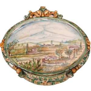 Ovale orizzontale grande c/paesaggio etna 42x40 verde/arancio