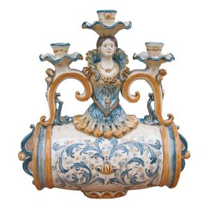 Lumiera scaldone 3 fuochi h 32 s. d'arte blu/arancio